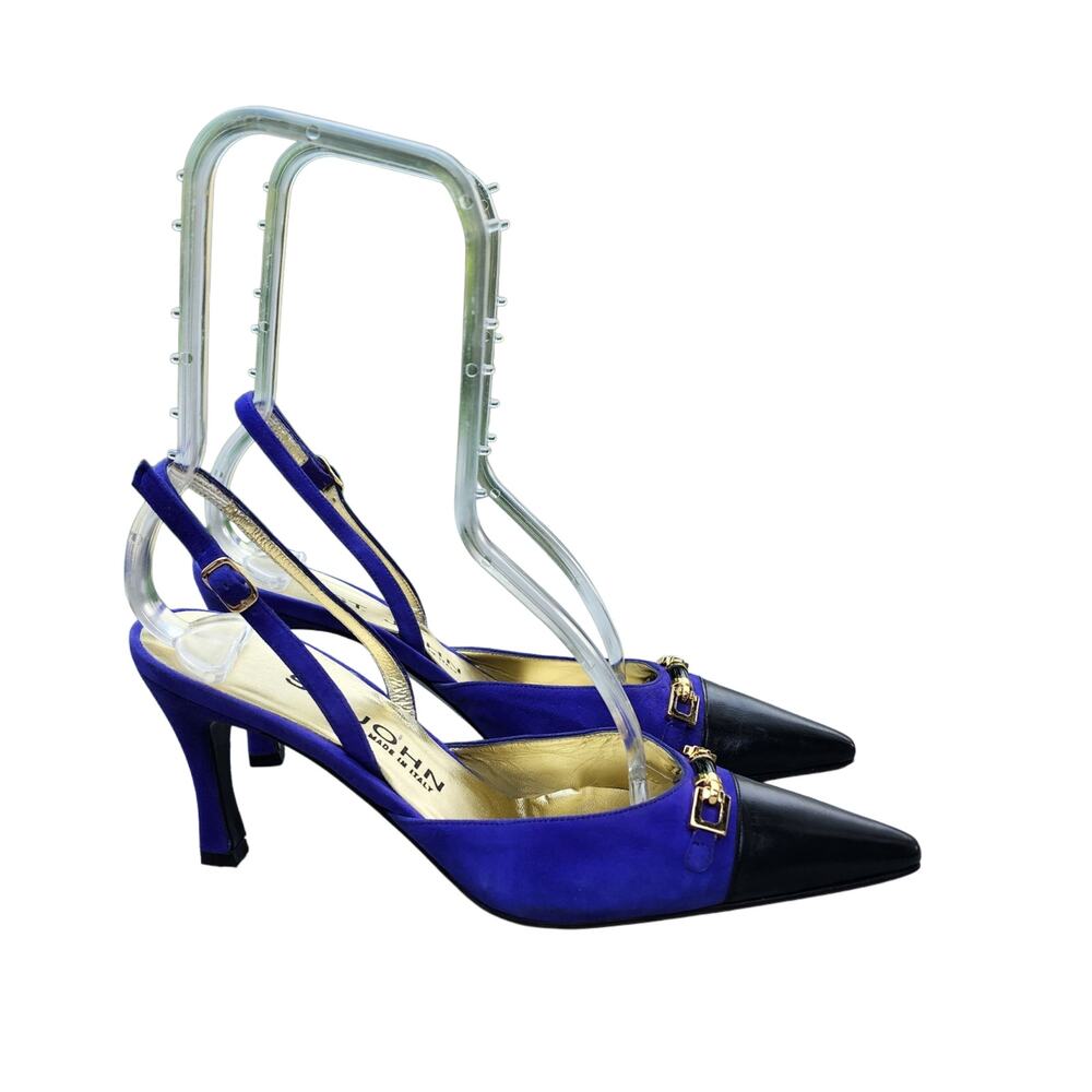 St. John Two Tone Suede Leather Buckle Ankle Strap Heels 7 - Picture 2 of 9